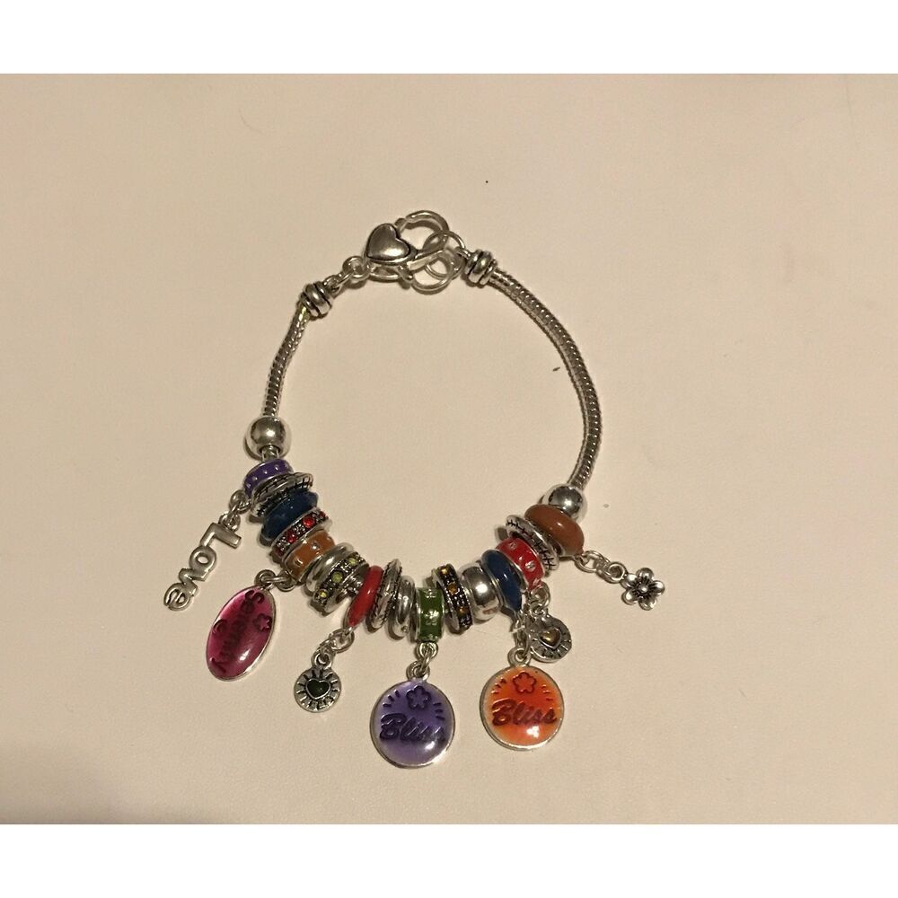 Pretty New Multicolor "Lotsa Good Vibes" Euro bead Charm Bracelet~kn